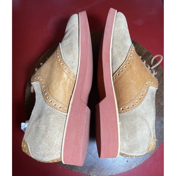 Quoddy Men’s 9 Tan Suede Saddle Shoes USA Made Handsewn Leather Sole Vintage - Picture 16 of 16